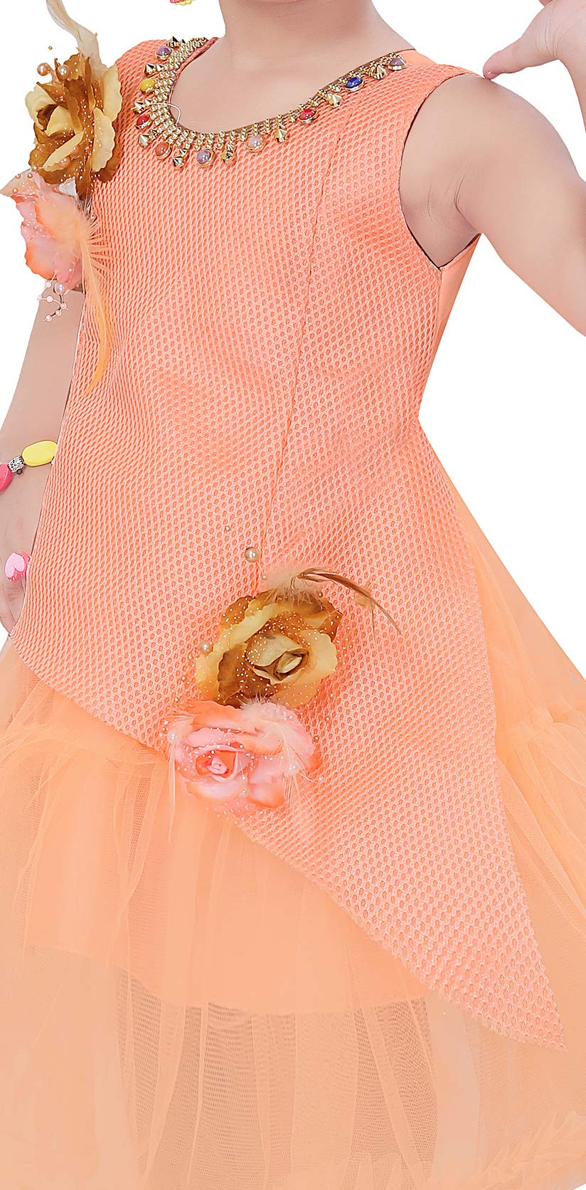 Light Orange Net Dress For Girls