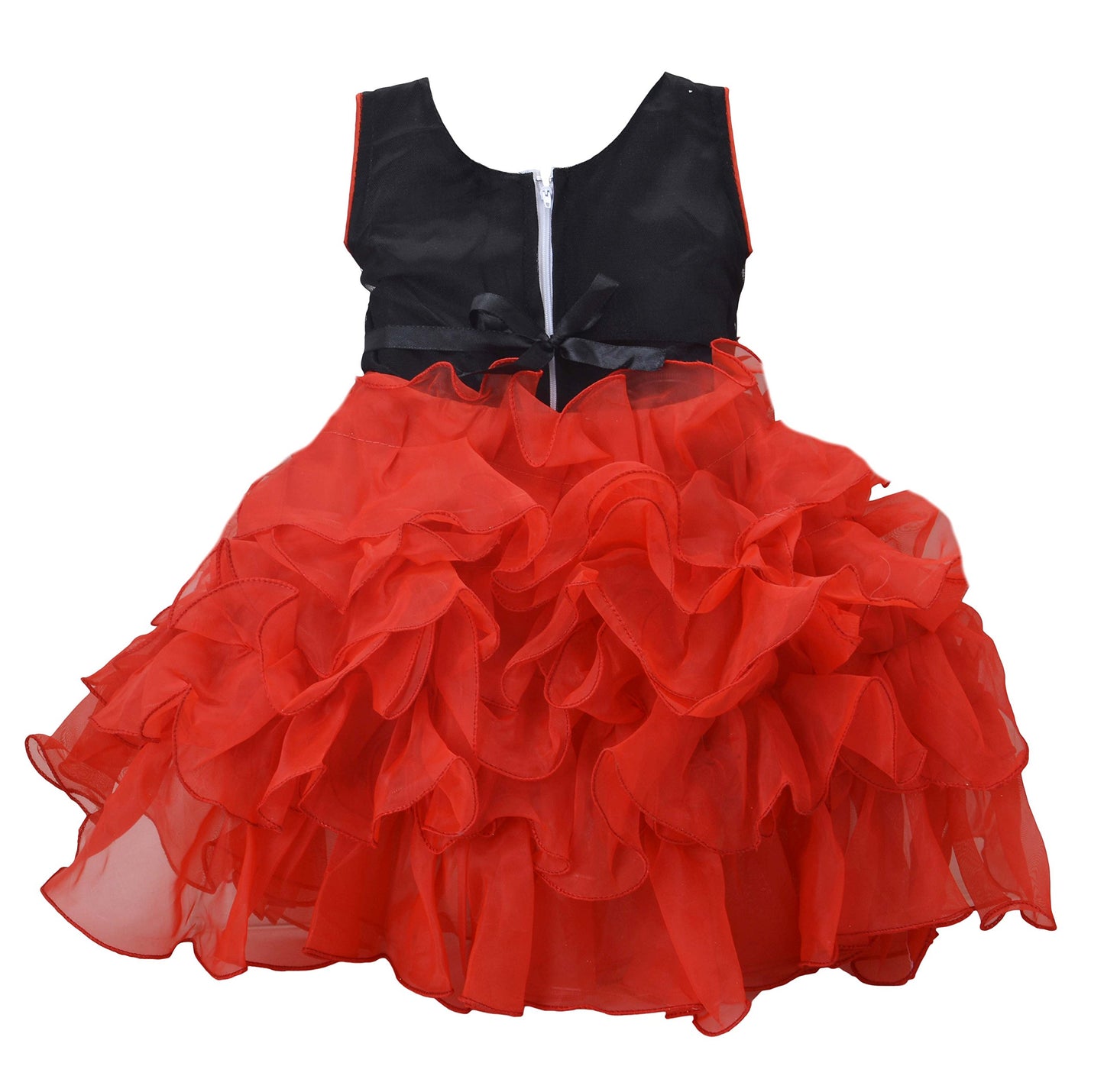 Red & Black Cotton Blend Dress For Girls