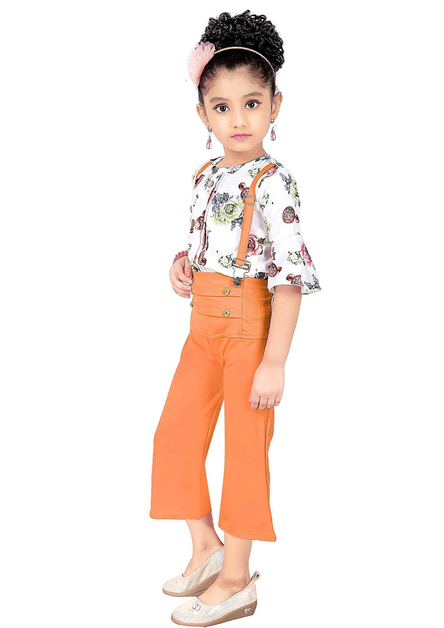 Peach Cotton Blend Kids Dungaree Romper For Girls