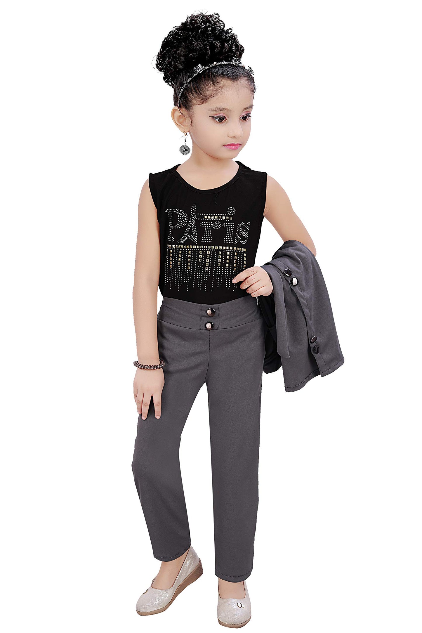 Grey Cotton Blend Kids Apparel Combo For Girls