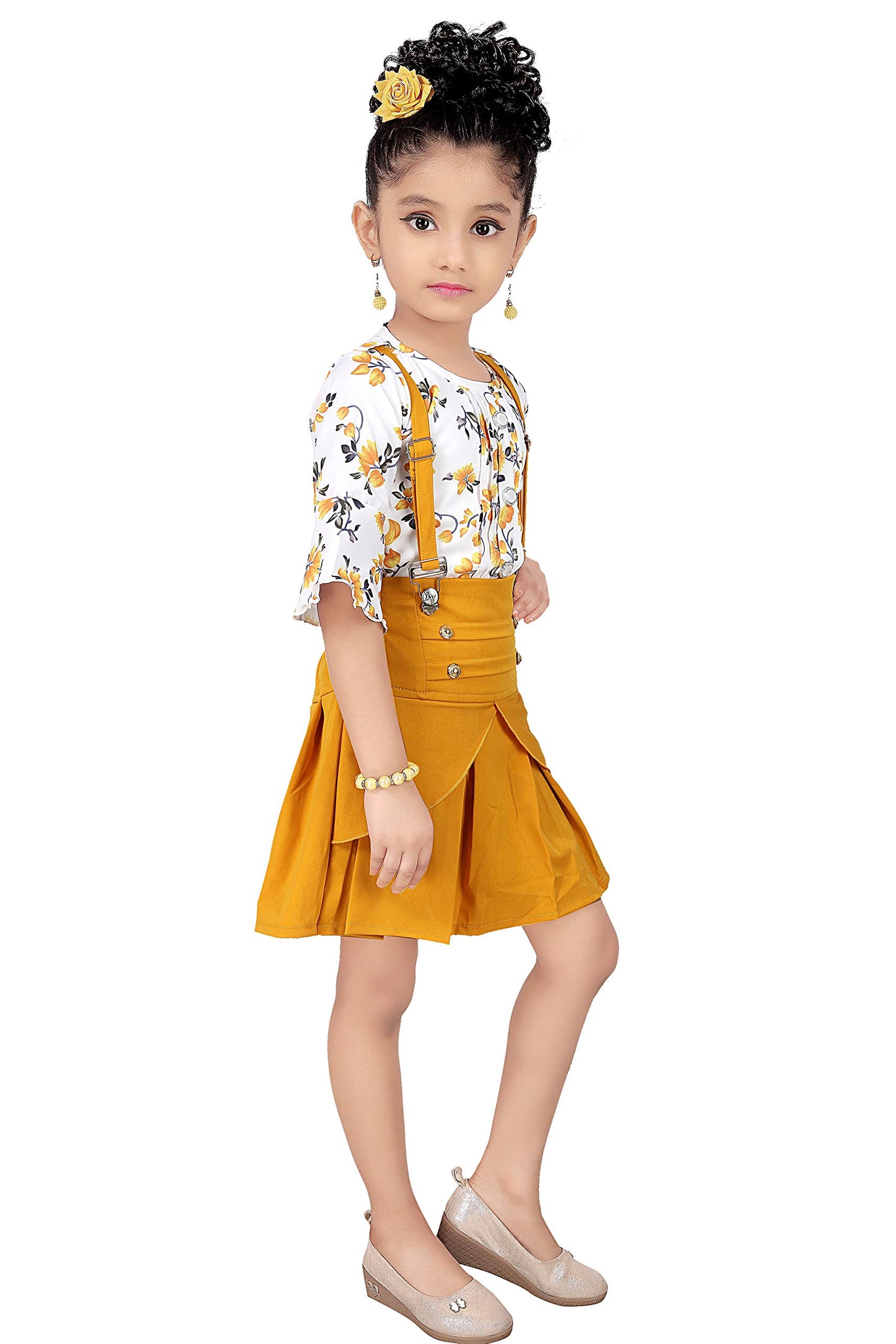 Yellow Cotton Blend Kids Dungaree Romper For Girls