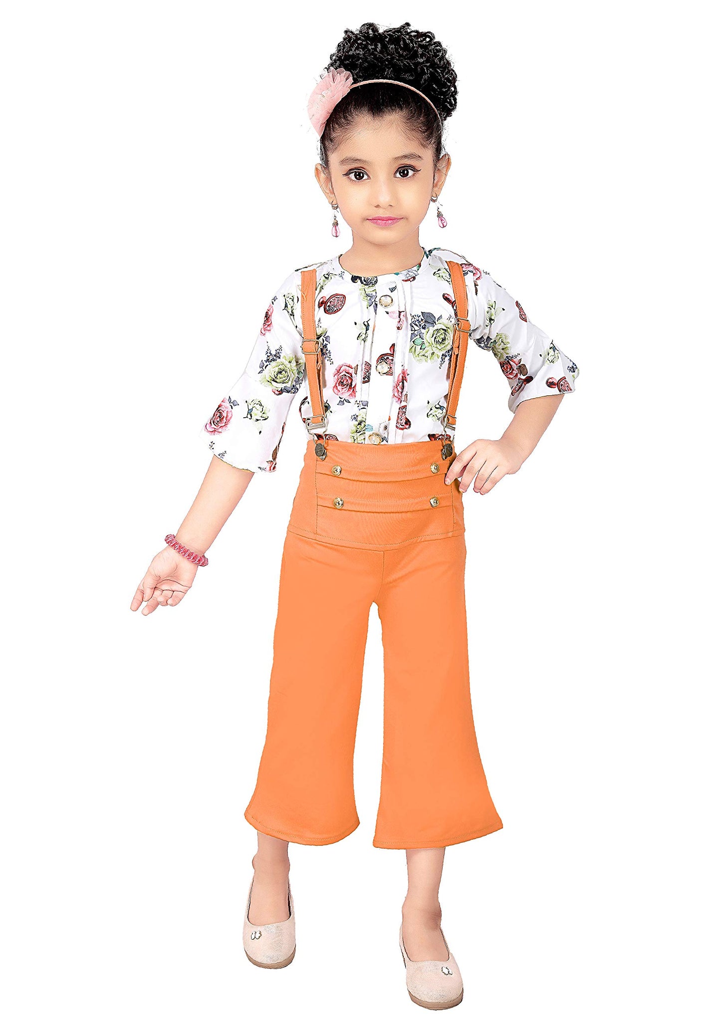 Peach Cotton Blend Kids Dungaree Romper For Girls