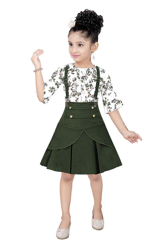Green Cotton Blend Kids Dungaree Romper For Girls