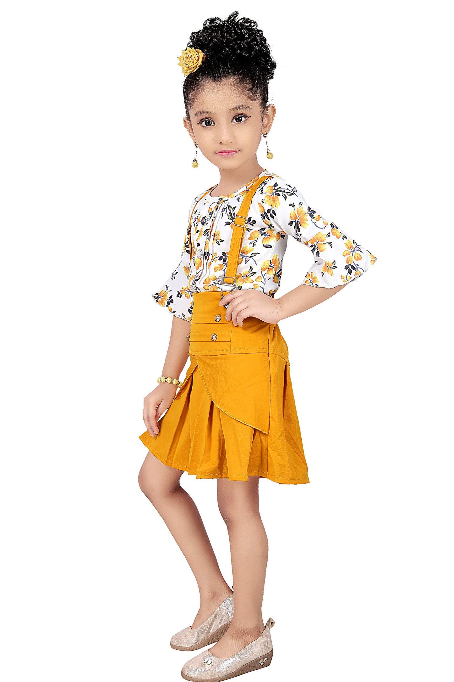Yellow Cotton Blend Kids Dungaree Romper For Girls