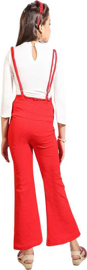 Red Polyester Kids Dungaree Romper For Girls