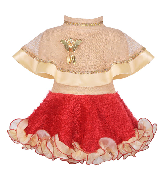 Red Cotton Blend Dress For Girls