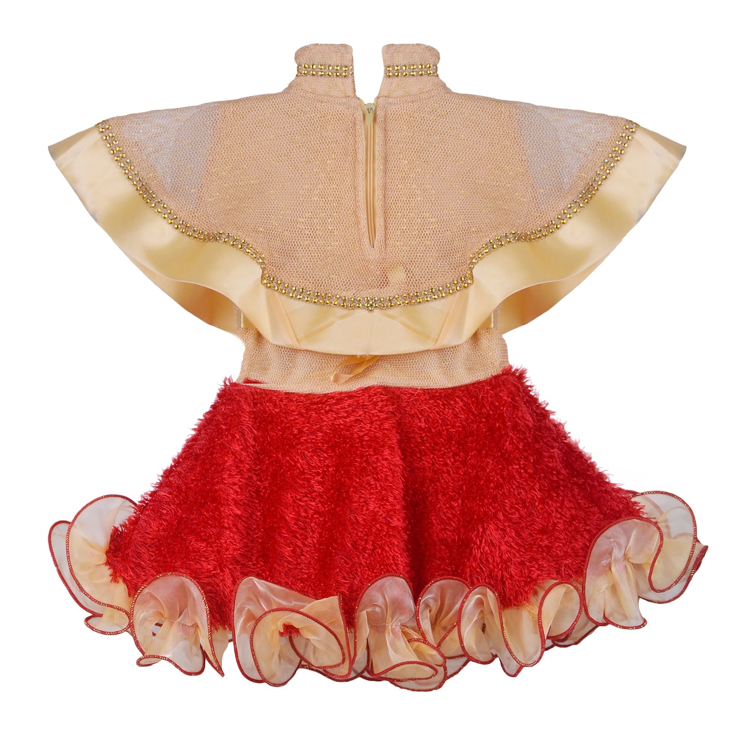Red Cotton Blend Dress For Girls