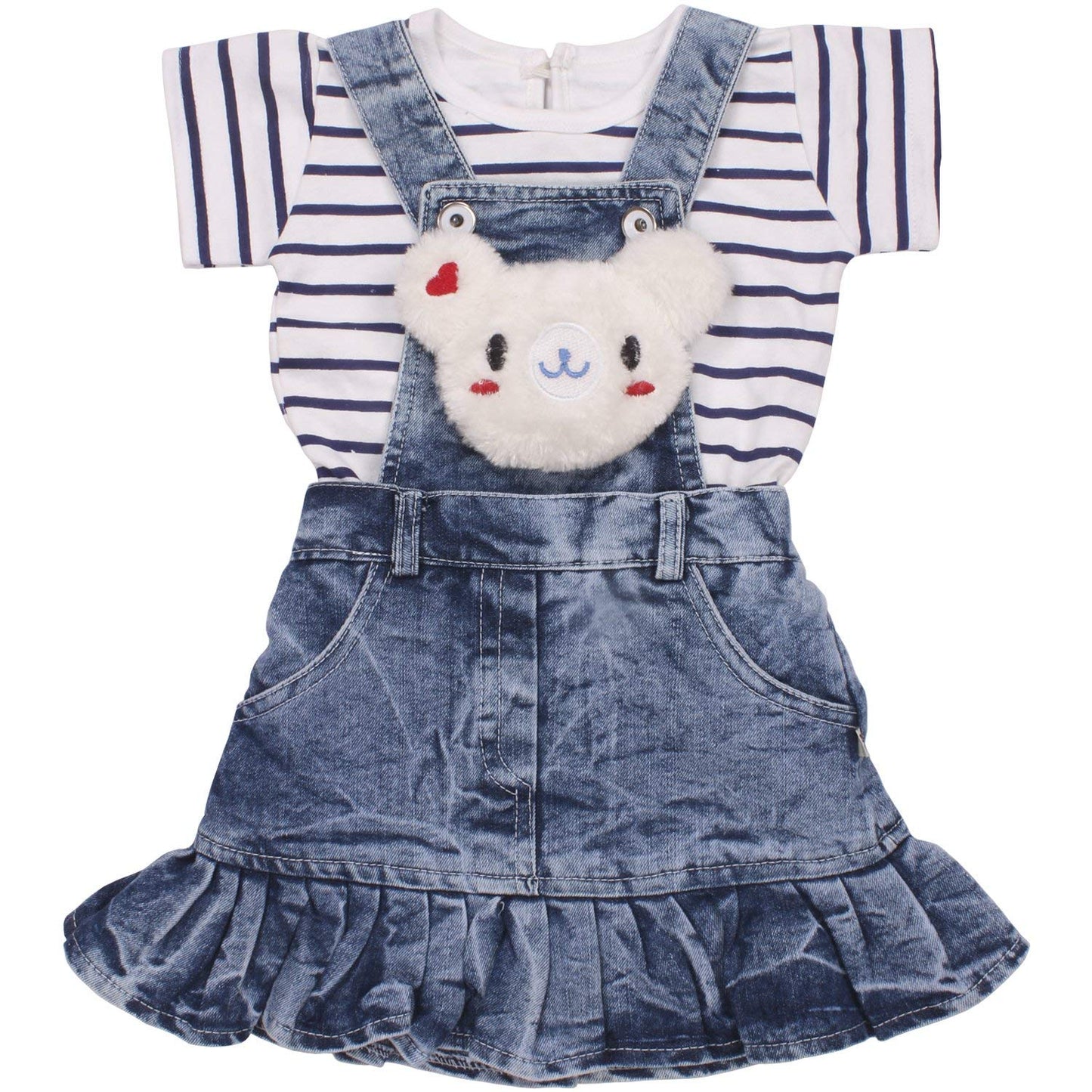 Blue Denim Dungree Dress For Girls
