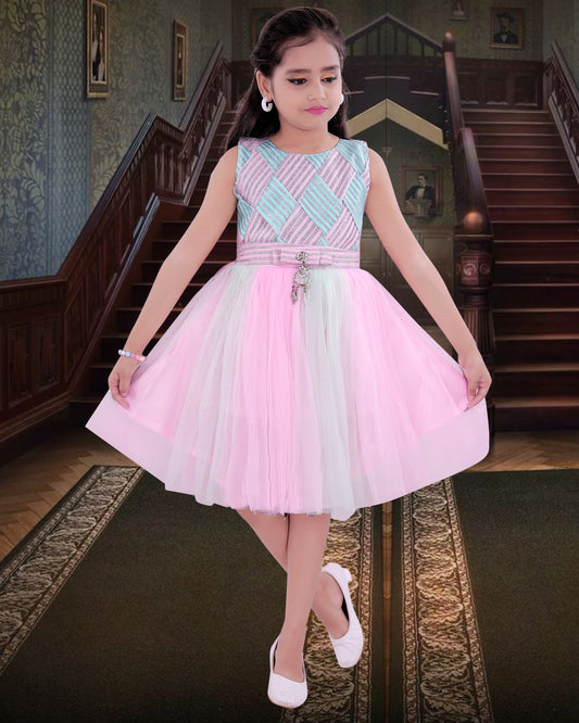 Tri Bright Coloured  Net  Frock For Girls