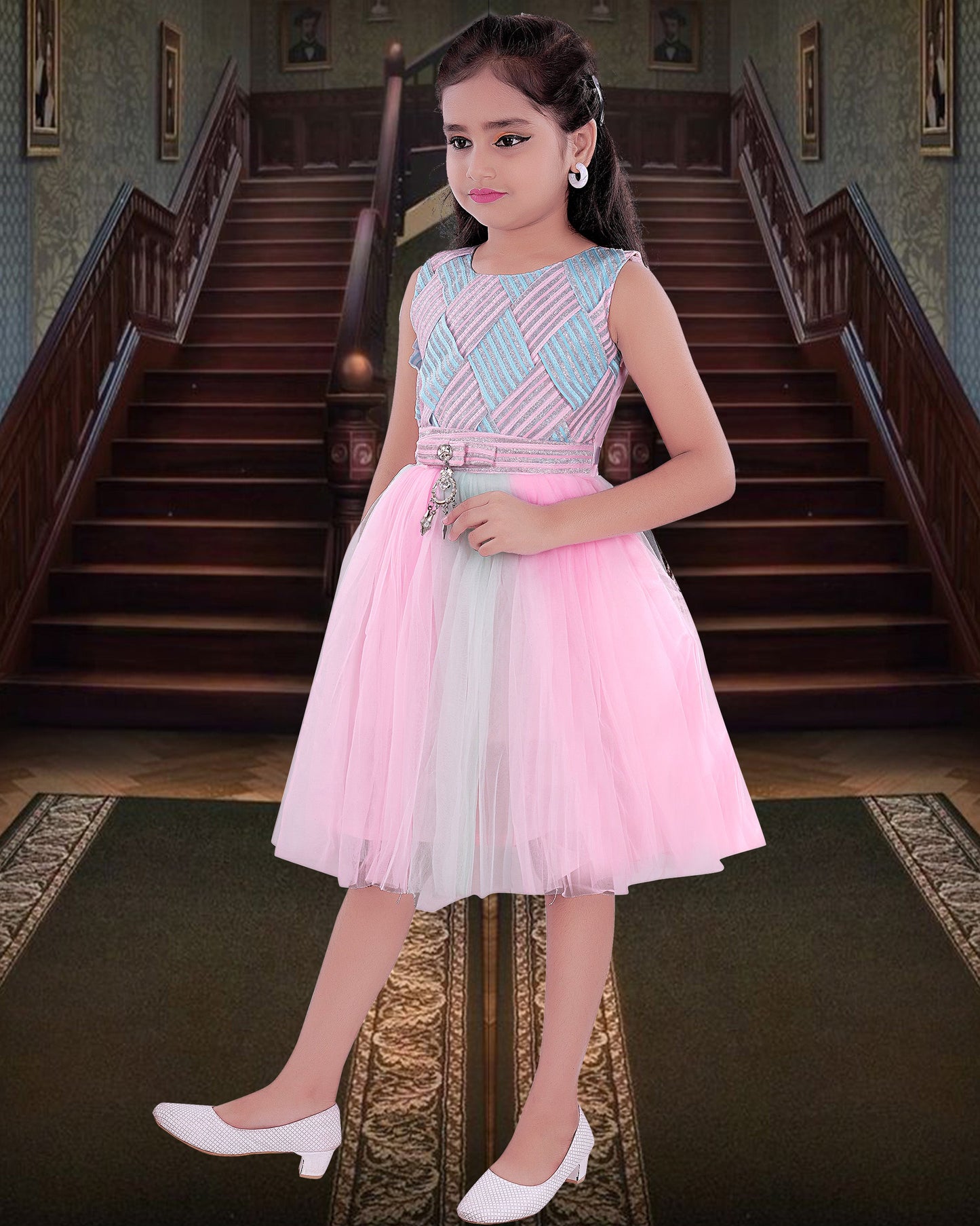 Tri Bright Coloured  Net  Frock For Girls