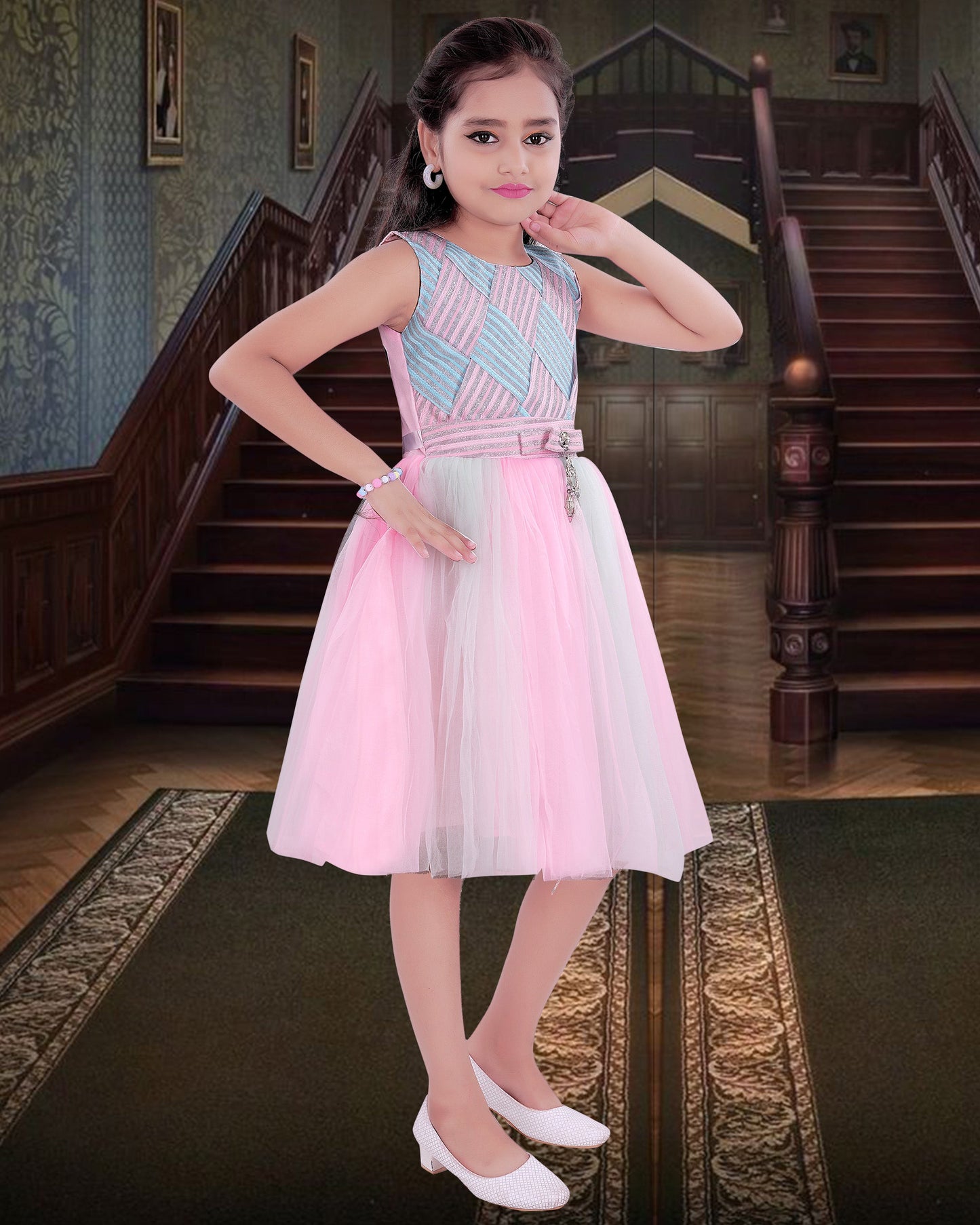 Tri Bright Coloured  Net  Frock For Girls