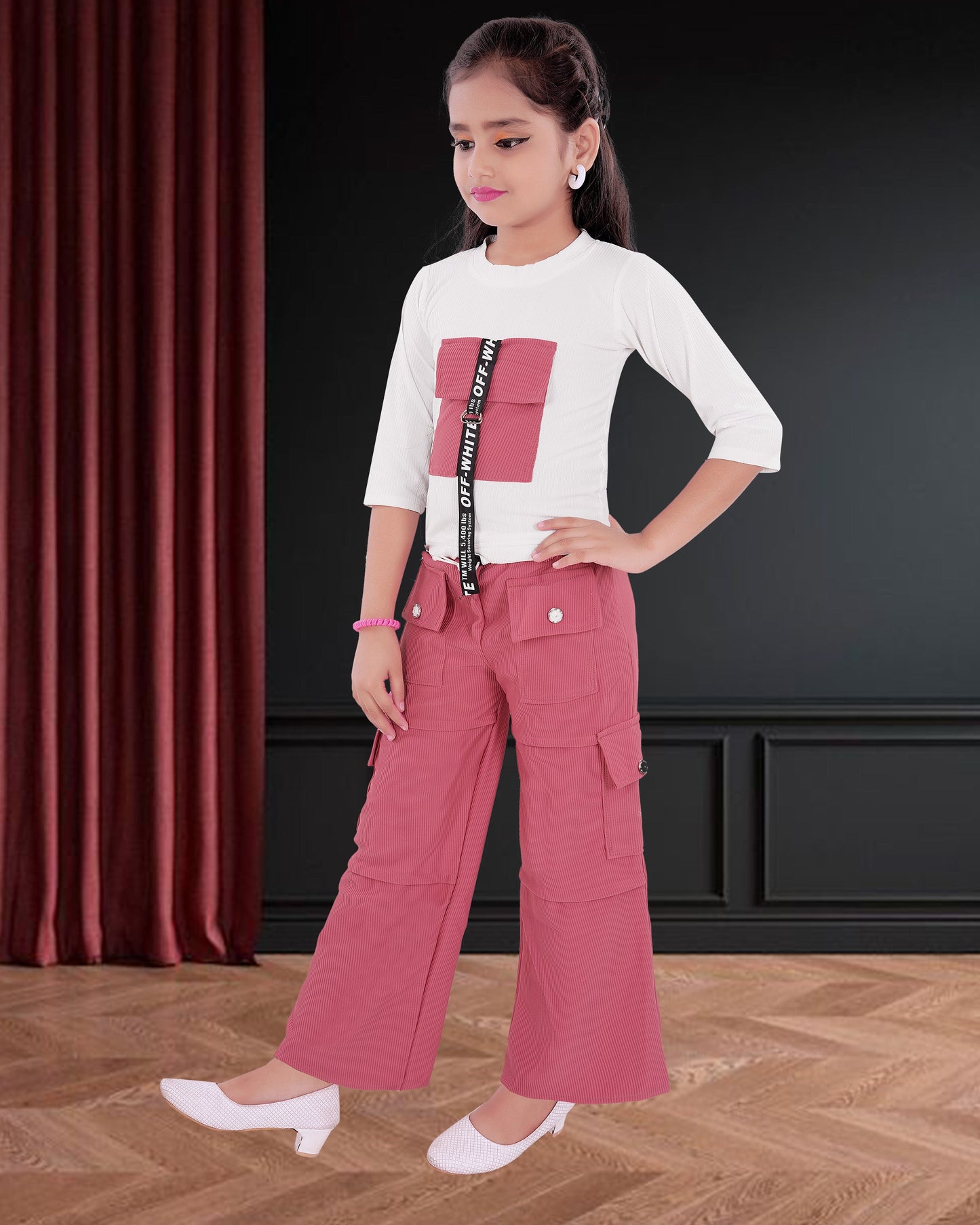 Pink & White Coloured Cotton Blend  Top & Bottom For Girls.