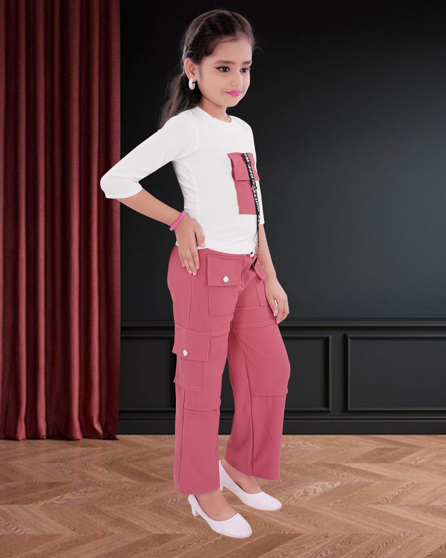 Pink & White Coloured Cotton Blend  Top & Bottom For Girls.
