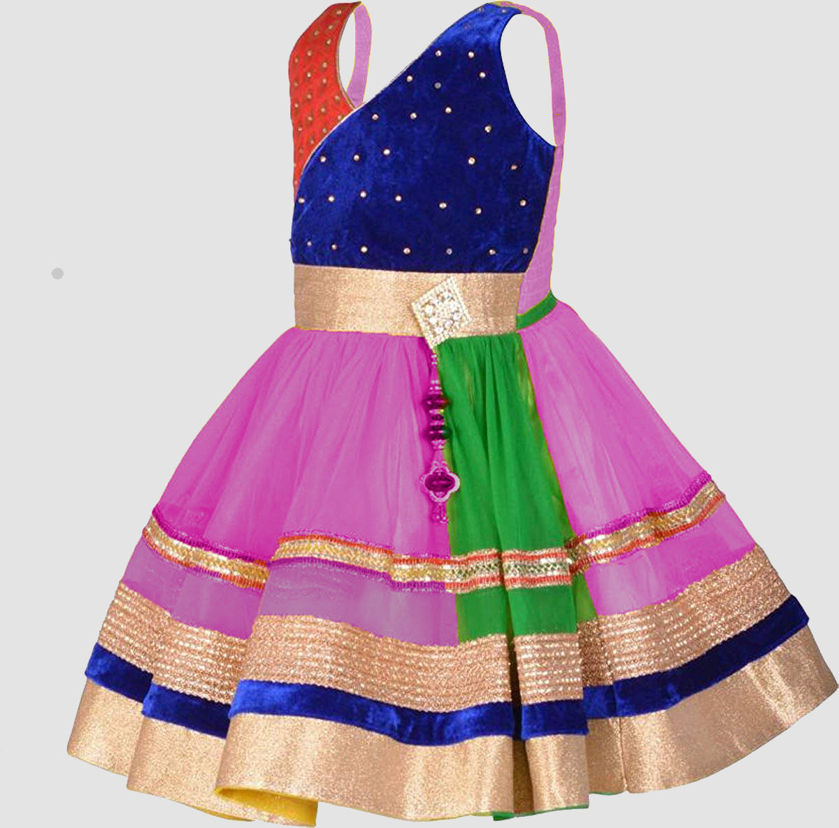 Pink&Green Net Dress For Girls